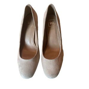 Gap Womens Suede Leather Round Toe Block Heeled Pumps Nude Sand Size 7.5